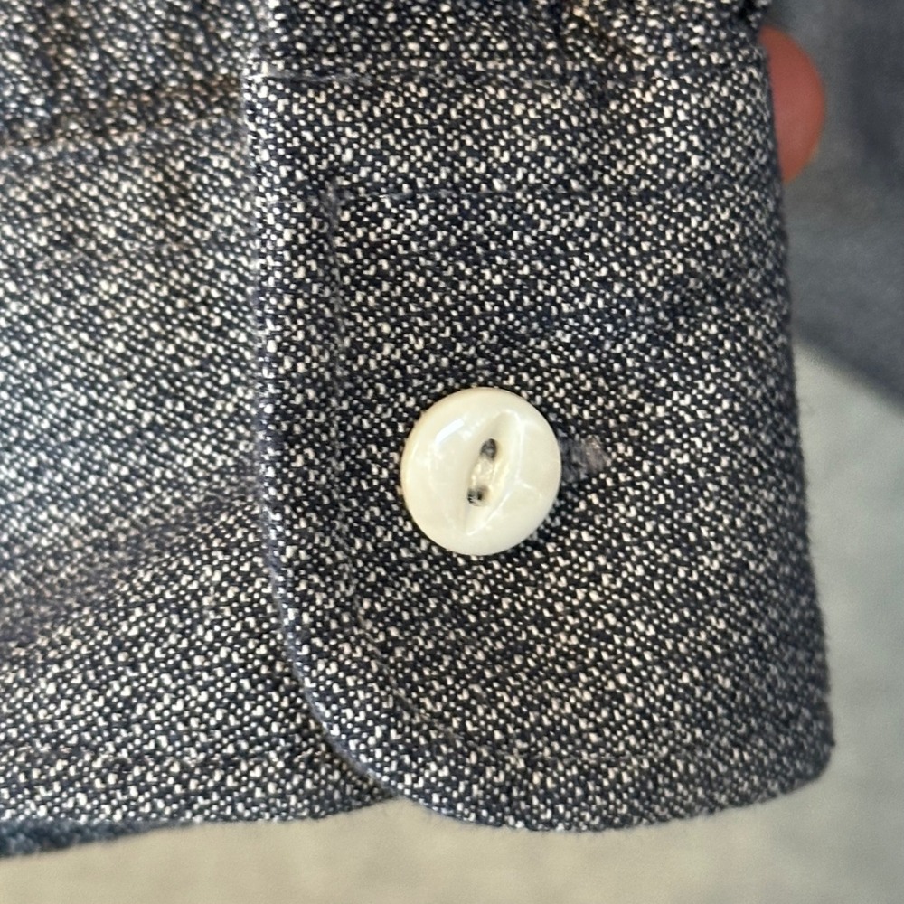 Saturdays NYC Button Down Shirt Men M Navy Blue Textured Long Sleeve Flap Pocket - Picture 3 of 8